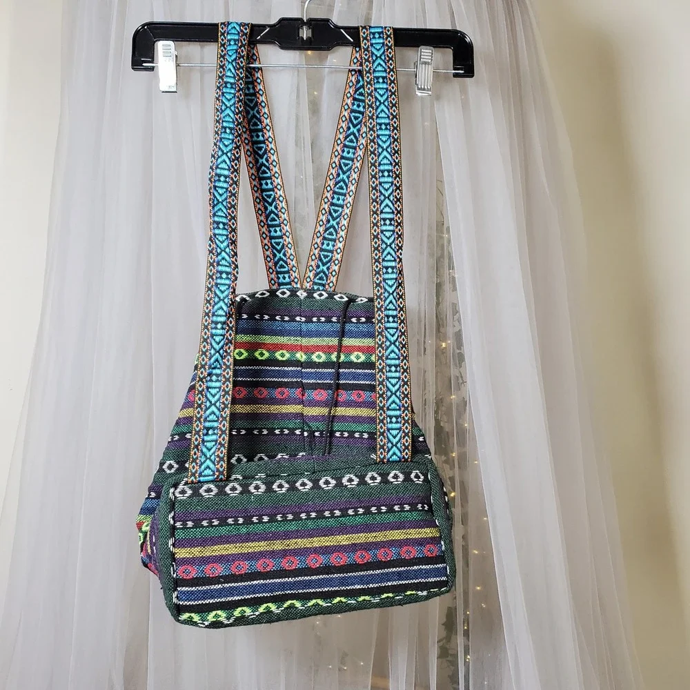 Hand Embroidered Palestinian Backpack Boho Style Jerusalem Tatreez Colorful‎